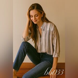 Max Jeans Striped Button‑Up 🤍💗💙 | Size S